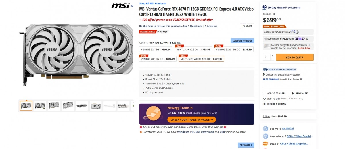 La carte graphique NVIDIA RTX 4070 Ti s'affiche � moins de 680 $ aux US