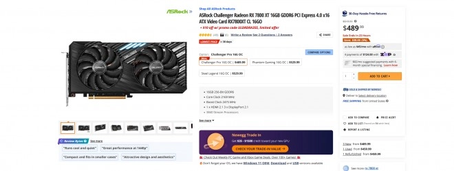 La carte graphique RX 7800 XT tombe sous les 480 $ aux USA !