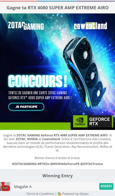GG � Magalie.A qui remporte la ZOTAC RTX 4080 SUPER AMP EXTREME AIRO
