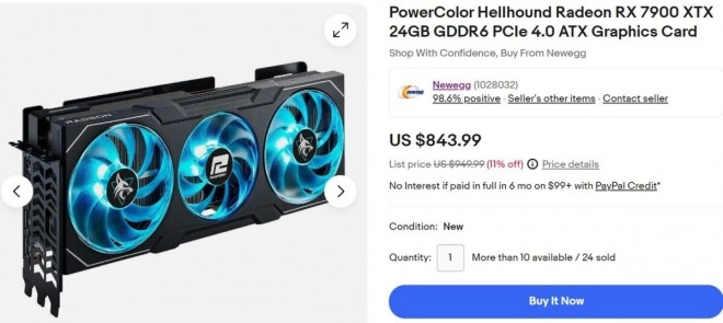 Et la Radeon RX 7900 XTX continue aussi de chuter, 844 dollars maintenant !!!