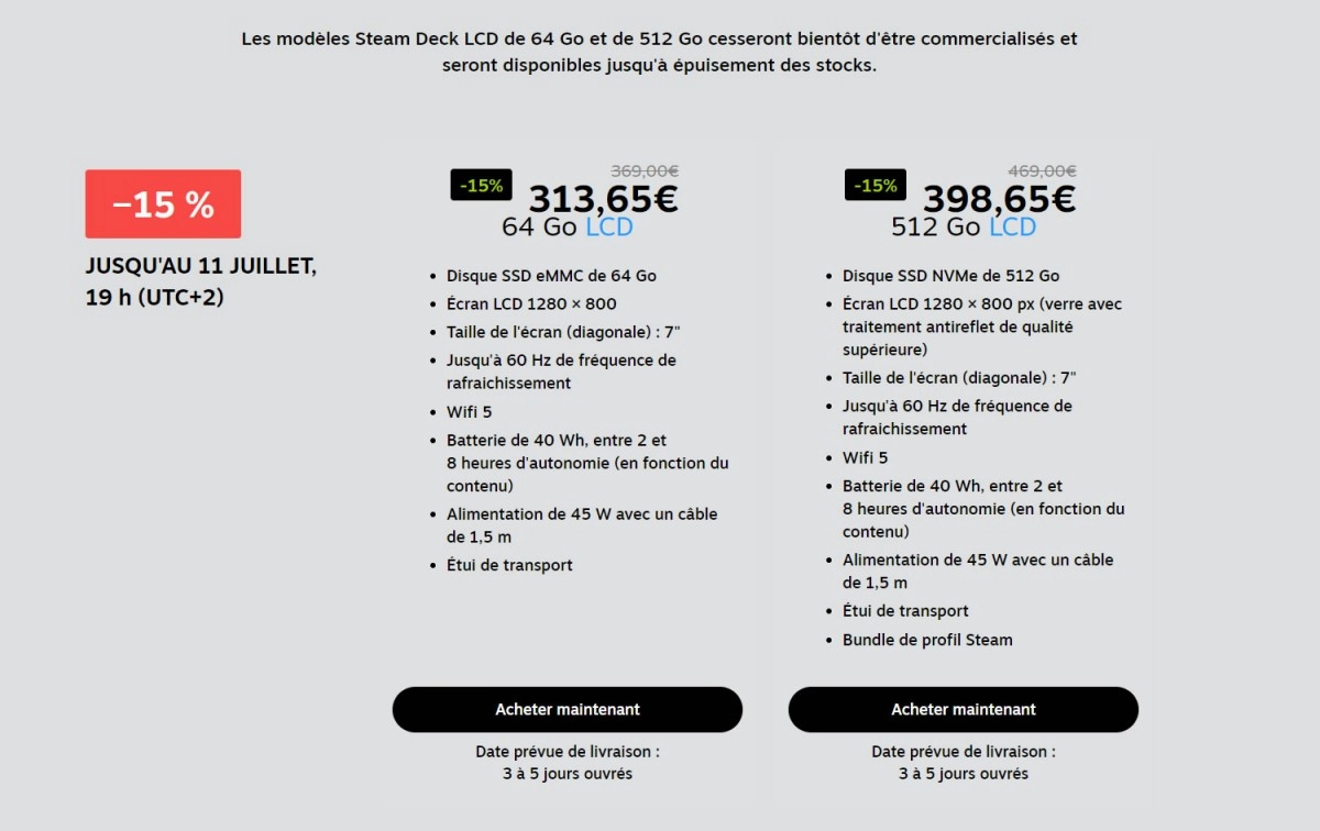 Une petite baisse de 15 % sur le Steam Deck LCD