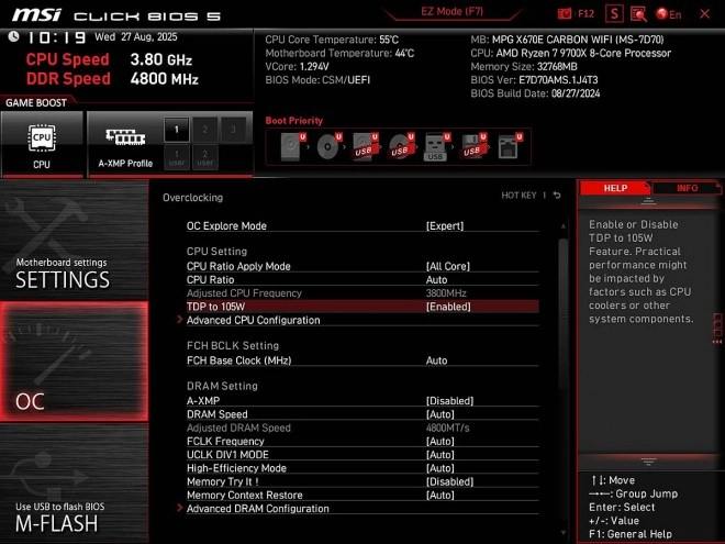 105 watts pour les 9600X et 9700X chez MSI, c'est maintenant possible, mais pour quels r�sultats ?