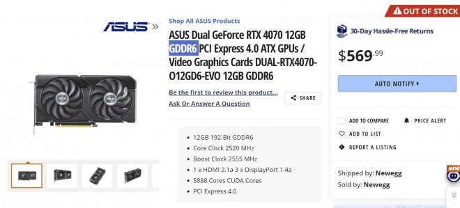 Les GeForce RTX 4070 GDDR6 fait ses d�buts en magasin au m�me prix que la version GDDR6X...