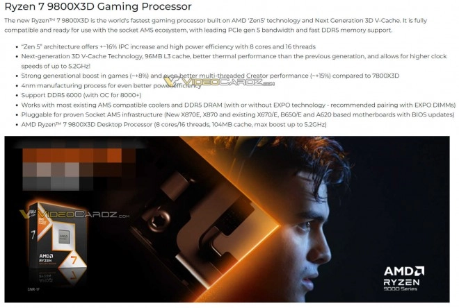 AMD Ryzen 7 9800X3D : + 8 % en Gaming par rapport au 7800X3D