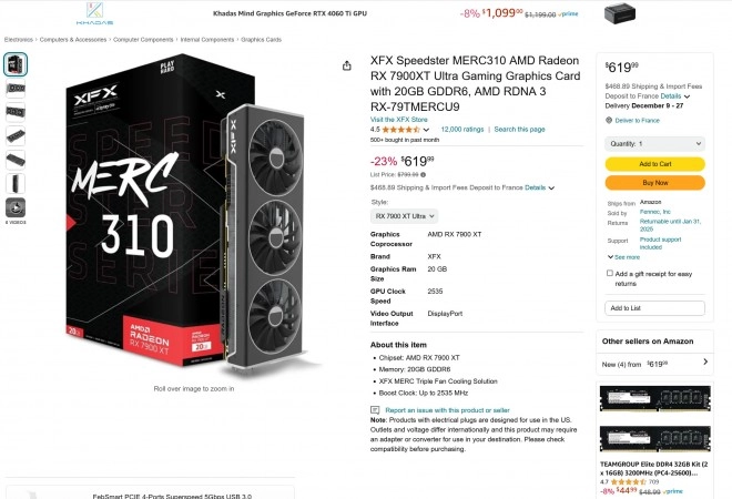 La RX 7900 XT � son prix le plus bas aux USA, 619 dollars. Et chez nous ?