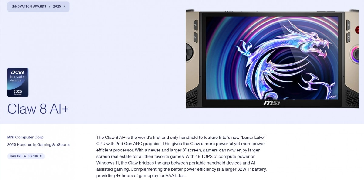 Vers une pr�sentation de la MSI Claw 8 AI+ au CES ?