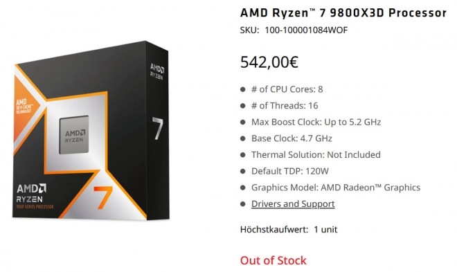 AMD augmente le prix du processeur Ryzen 7 9800X3D
