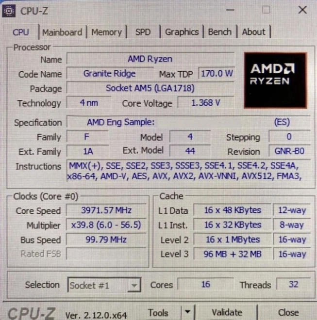 Ryzen 9 9950X3D : 5.65 GHz, 170 watts et 144 Mo de cache au total