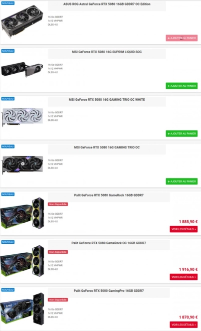 Les premi�res GeForce RTX 5080 s'affichent en boutique avec des prix OUF de DINGO !!!