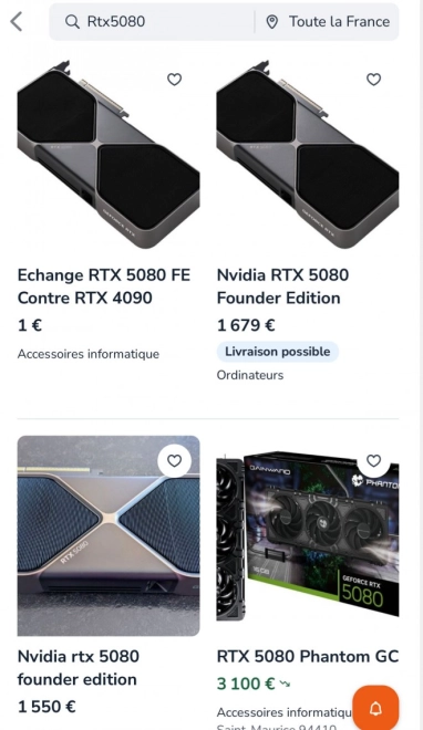 Y a-t-il encore des RTX 5080 ou RTX 5090 disponibles en boutique ? Eh bien NON... Par contre sur Le Bon Coin !!!