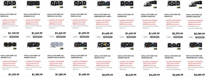 RTX 5080 et RTX 5090 : Des tarifs qui grimpent en fl�che chez les constructeurs