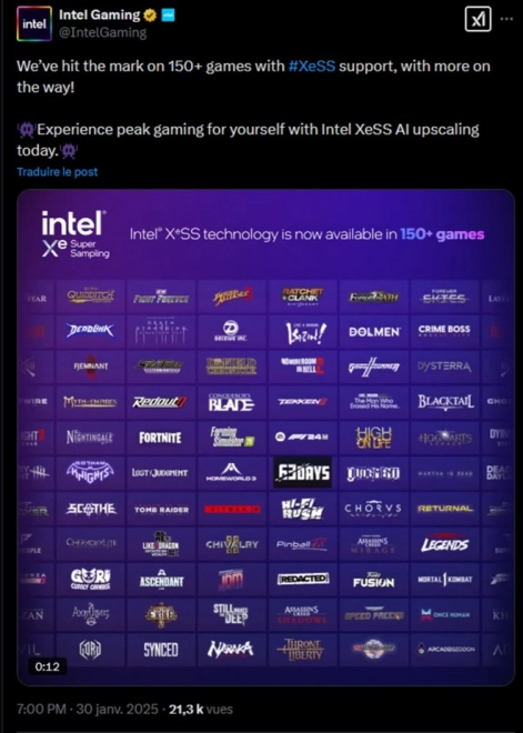 Intel annonce que plus de 150 jeux sont compatibles avec leur technologie XeSS
