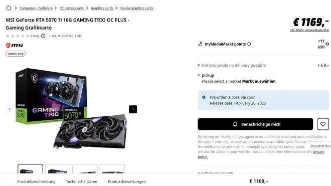 Aie aie aie, une premi�re GeForce RTX 5070 Ti list�e en magasin avec un prix qui fait mal...