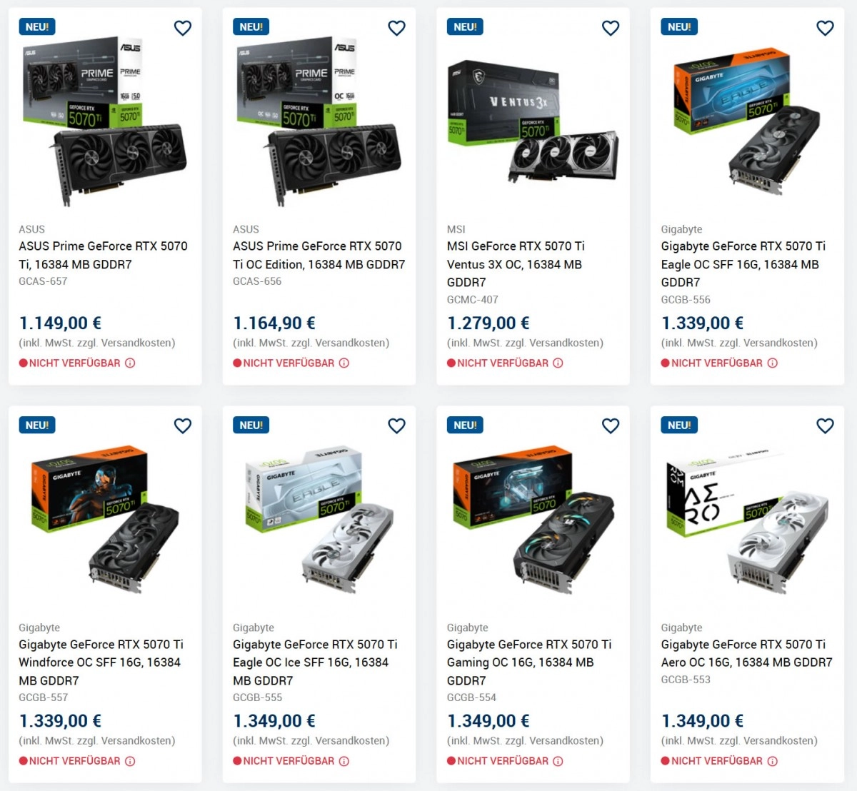 De nouveaux tarifs pour les RTX 5070 Ti, en Allemagne pour changer