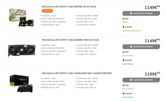Des tarifs FR fuitent pour la RTX 5070 Ti, et c'est toujours Aie Aie Aie et sans Carambar