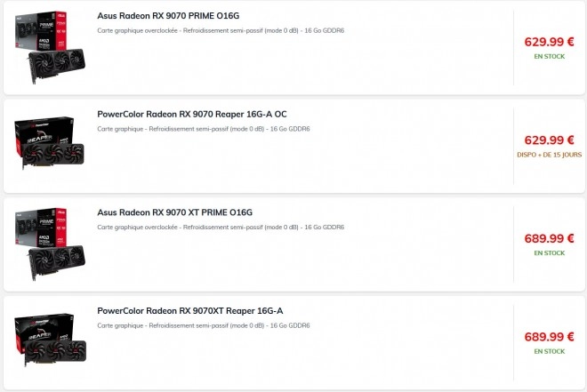 VITE, il y a des RX 9070 et RX 9070 XT au MSRP, en ASUS et PowerColor