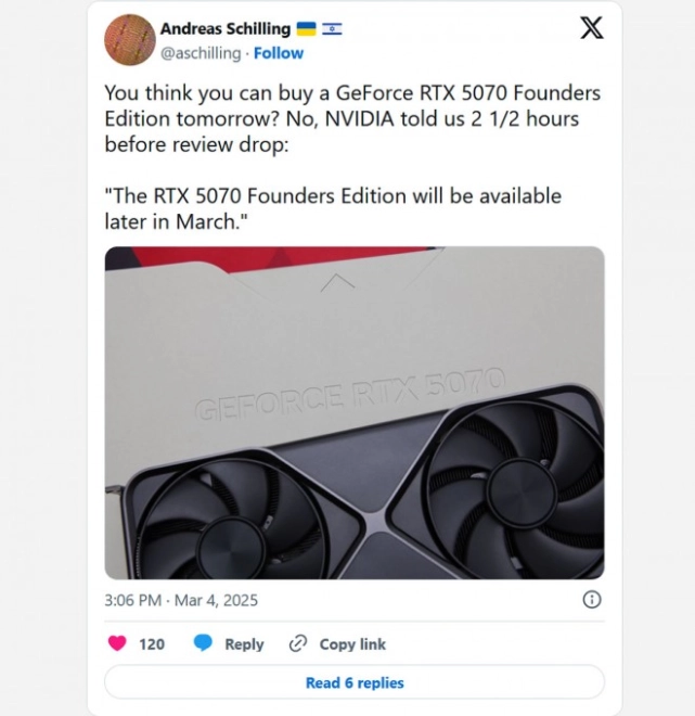 Pour les GeForce RTX 5070 Founders Edition, il faudra attendre fin mars...