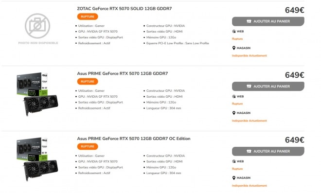 GeForce RTX 5070 : Les premiers mod�les au MSRP s'affichent en boutique � 649 euros