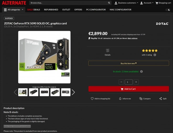 Des RTX 5090 Stock-B avec des ROPS en moins propos�es � la vente...