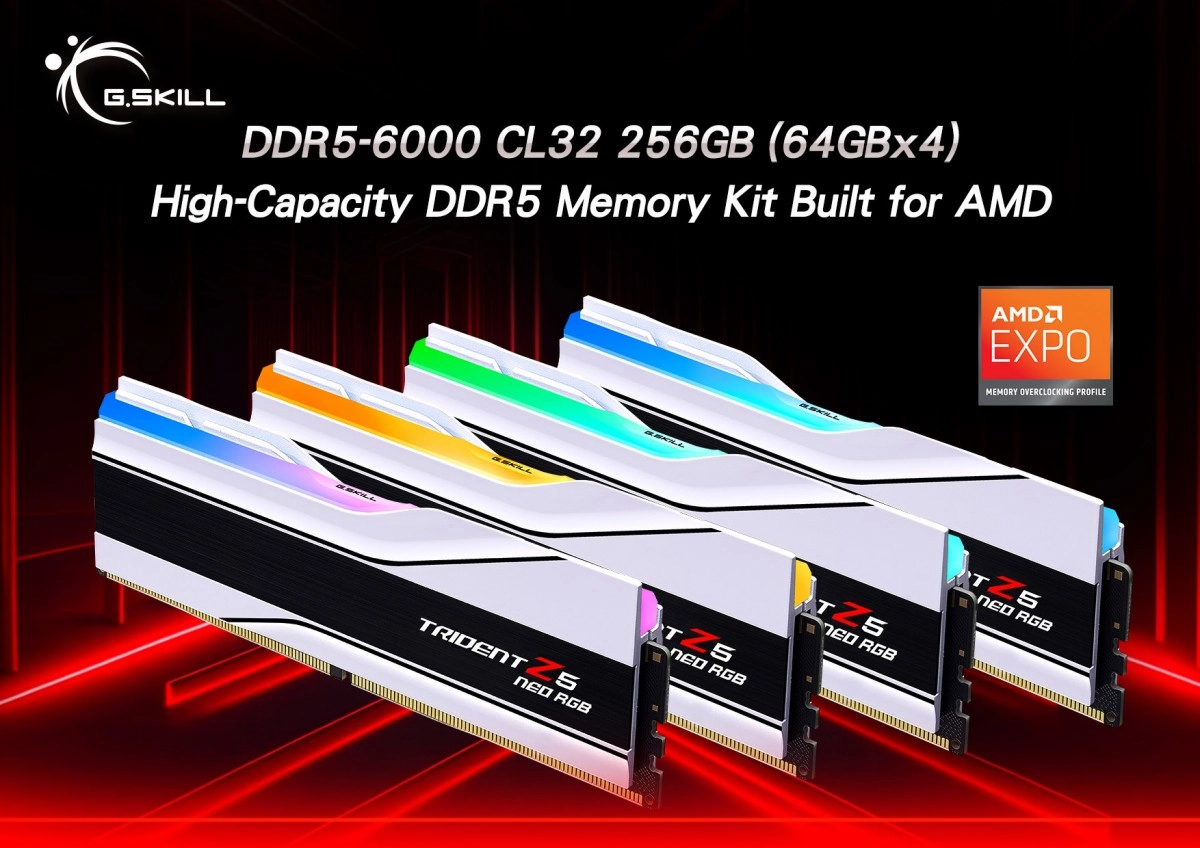 G.SKILL passe � 4 x 64 Go sur sa m�moire Trident Z5 Neo � 6000 MT/s et CL32