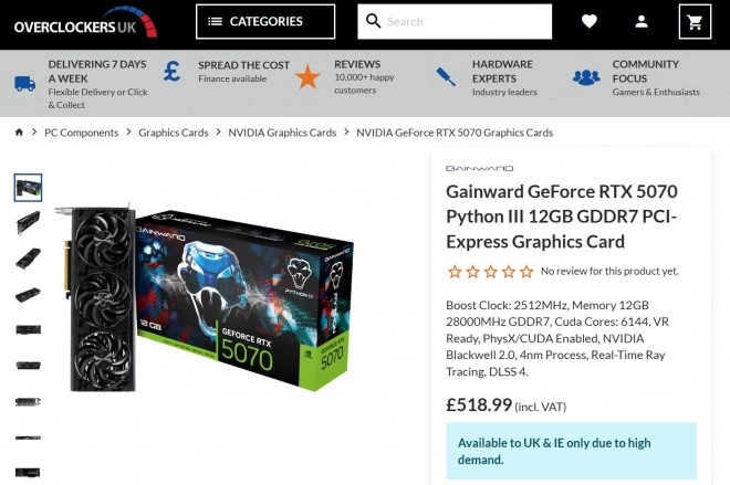 Cette fois c'est vraie, une RTX 5070 neuve vendue sous le MSRP en Angleterre