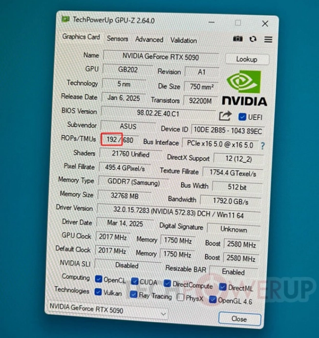 Oui oui, on peut aussi tomber sur une RTX 5090 avec des ROPs en plus
