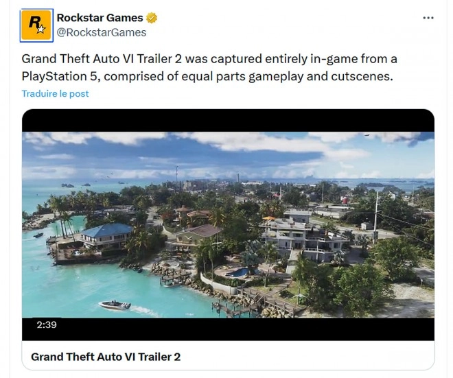Rockstar affirme que le second trailer de GTAVI a �t� enti�rement captur� sur une Playstation 5