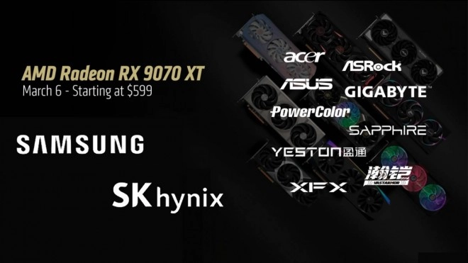 Les Radeon RX 9070 XT �quip�es de m�moire Samsung jusqu�� 2 % plus lentes que les mod�les en SK Hynix