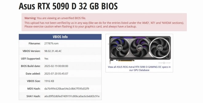 Le bios extr�me de la ASUS ROG Astral RTX 5090 D a �galement fuit� !