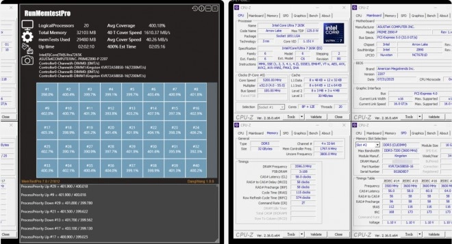 ASUS d�bloque la DDR5-7200 sur ses cartes m�res s�rie 800 avec un Intel Core Ultra 200S