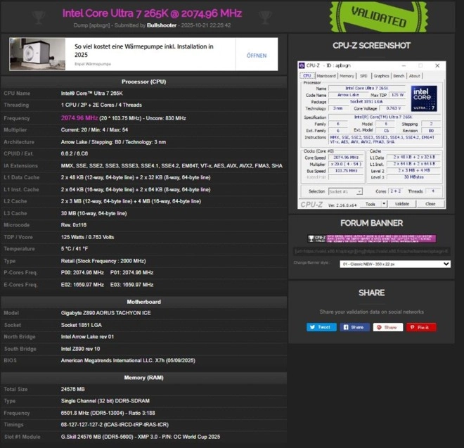La carte m�re Gigabyte Z890 AORUS Tachyon Ice truste les trois premi�res places des amrques records d'overclocking de DDR5 !