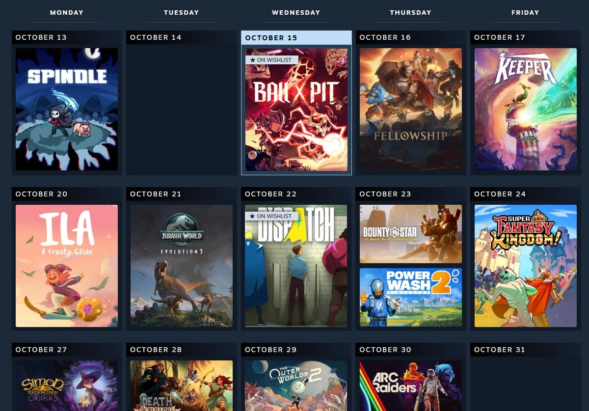 Steam propose des recommandations de jeux sous forme de calendrier