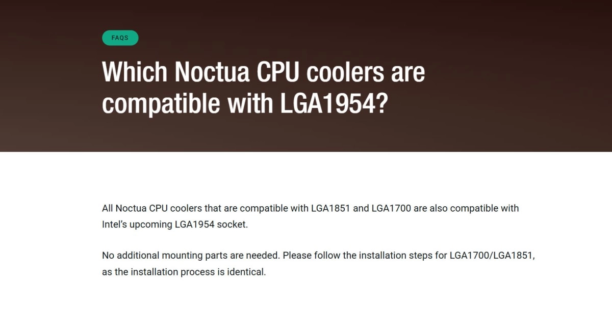 Noctua parle ouvertement du socket Intel 1954