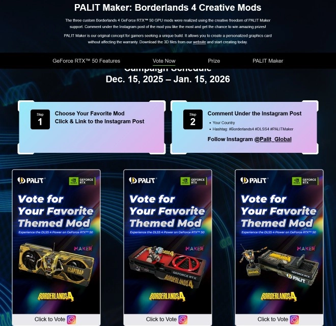 Concours Palit  : une RTX 5070, des cl�s Borderlands 4 et des T-Shirt � gagner !
