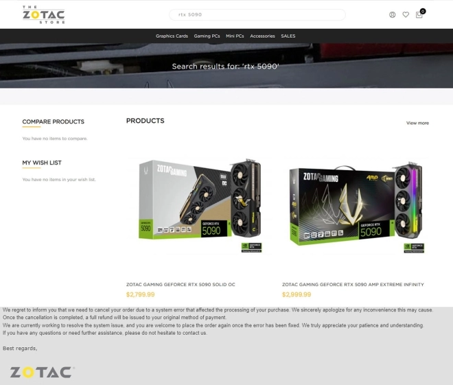 ZOTAC annule des commandes de RTX 5000, invoquant une erreur syst�me�