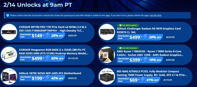 NewEgg week-end Doorbuster : le 9850X3D � 399 dollars la RX9070 � 499 dollars... Des prix de FOLIE