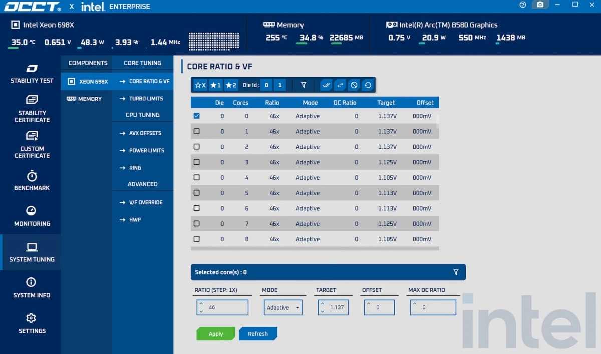OCCT s'attaque � l'overclocking des Intel Xeon 600