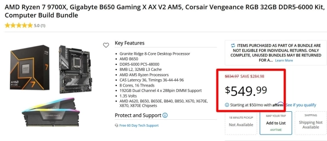Un bundle Ryzen 7 9700X + B650 + 32 Go DDR5 � prix cass� mais toujours pas chez nous