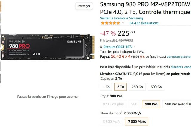 bon plan : Samsung 980 PRO 2To à 225€