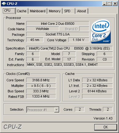 Test processeur Intel E8500