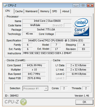 Core 2 Duo E8600 6.4 GHz sous Azote