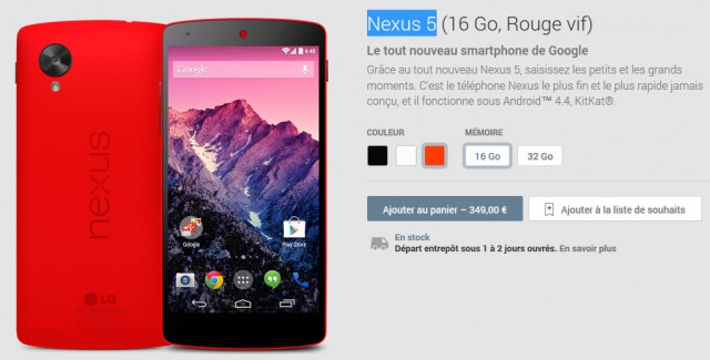 google nexus 5 rouge disponible play store