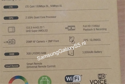 specifications galaxy s5 revelees fois