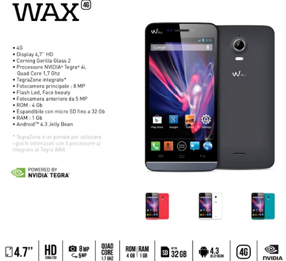 smartphone wiko wax tegra 4i 199 exemplaire
