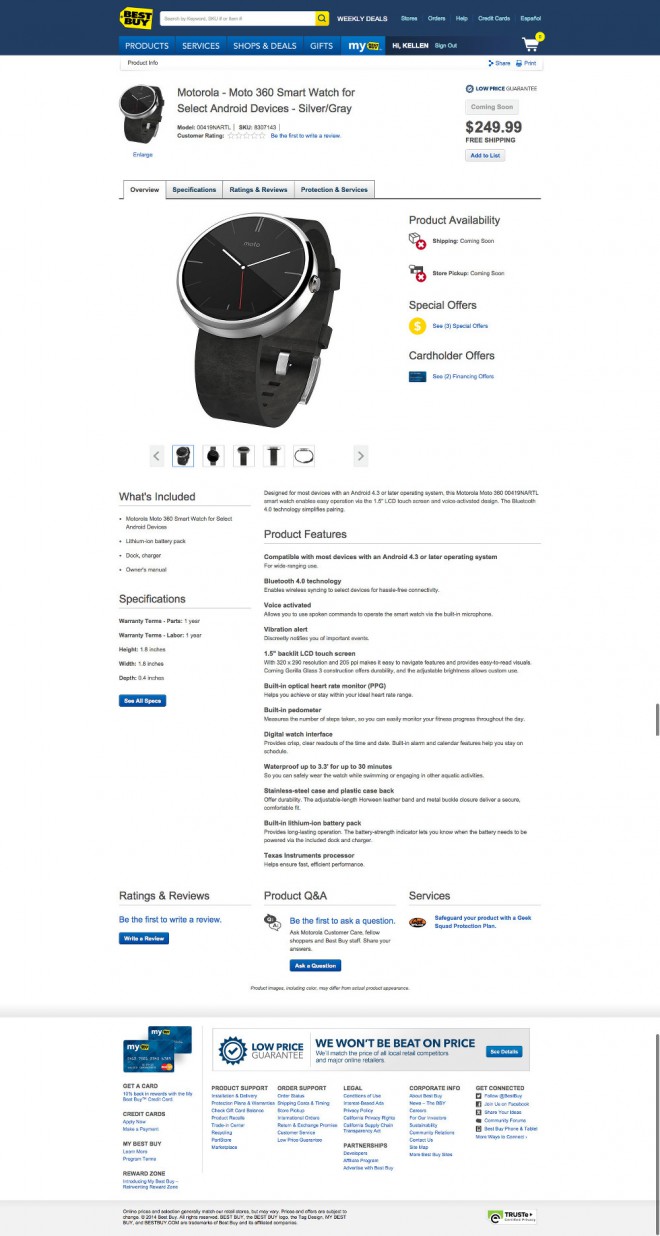 smartwatch motola moto 360 tarif 249 dollars confirme