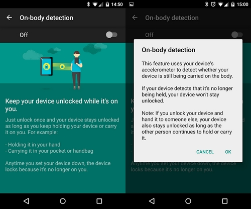 android deverouillage on-body protection