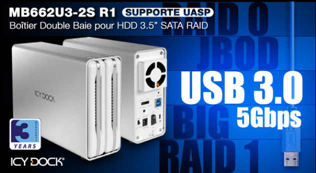 icy dock annonce mb662u3-2s r boitier externe 2 baies usb 3 0