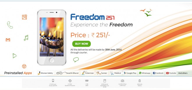 freedom 251 smartphone 4 pouces quad-core 4 dollars