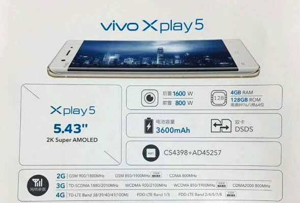 vivo xplay5 smartphone ecran bords incurves