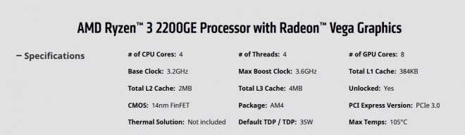 AMD Ryzen3 2200GE Ryzen5 2400GE tdp 35watts